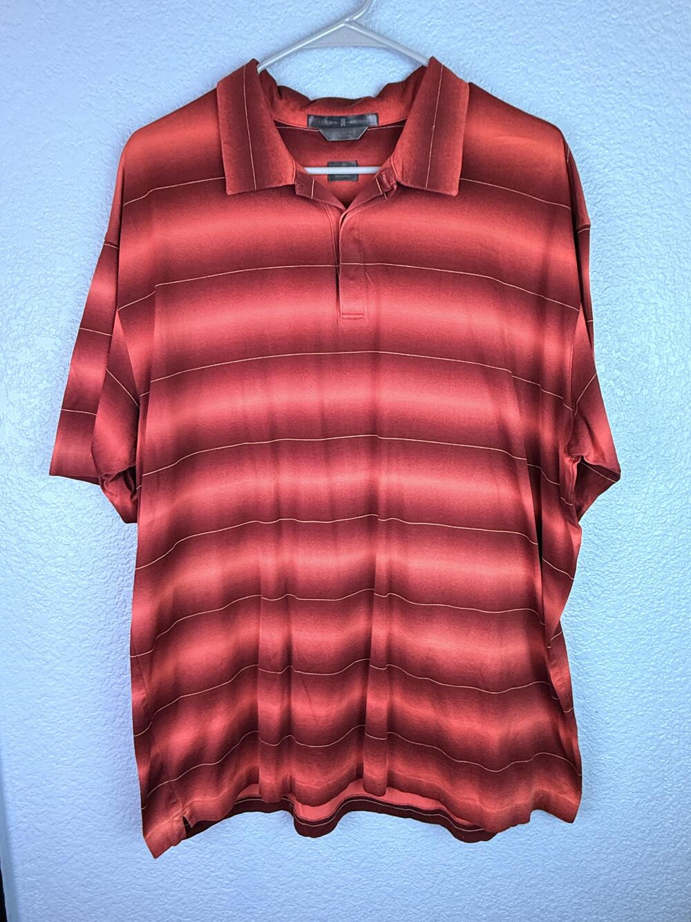 Tiger Woods Polo Shirt Mens XL Red Striped Double Mercerized Cotton Golf Knit